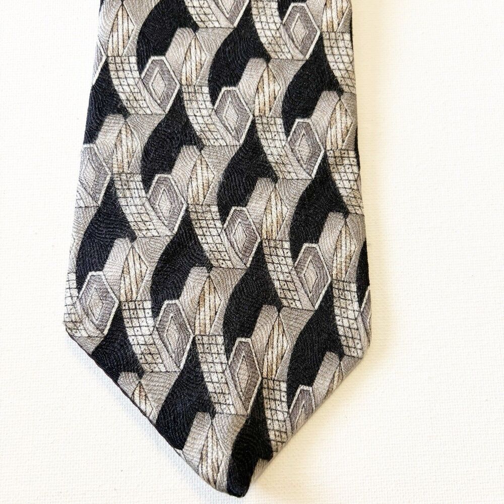 Honors Silk Neck Tie Black Gray Geometric Mens Classic Office Suit